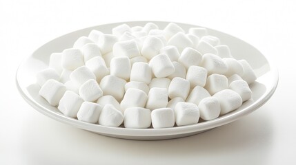 Soft white marshmallows are arranged in a minimalist style on a plain plate with a light-colored background
