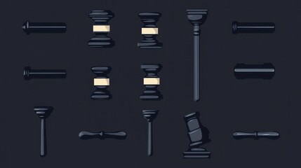 Gavel parts isometric view, legal justice concept