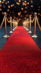 Elegant red carpet leading to an event venue, illuminated by shimmering lights
