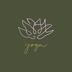 Meditation Lotus Flower One Line Modern Brush Hand-Drawn Linear Drawing Illustration, Sport Wellness Yoga And Meditation Healing Vector Clipart Studio Logo.