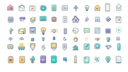 Smart home icons, app interface design, technology background, website assets