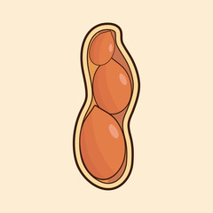 Vector illustration, whole and peeled peanuts, isolated on brown background.