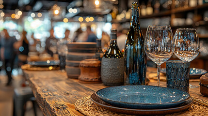 Elegant dining setup in a cozy restaurant with an inviting atmosphere during an evening gathering