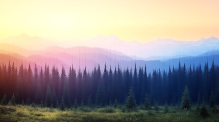 Obraz premium Sunrise Mountain Forest Landscape.