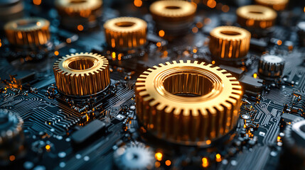 Gears and circuit board design demonstrate technology blend in modern engineering