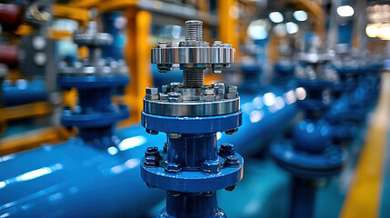 Industrial valve assembly showcased in a factory setting with pipes and machinery