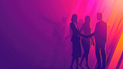 Dynamic Hiring Poster with Professional Silhouettes on Gradient Corporate Background