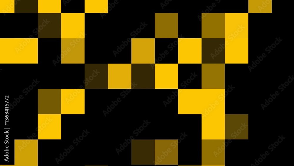 Poster abstract pattern with a mosaic of yellow and black squares forming a bold and dynamic geometric visu
