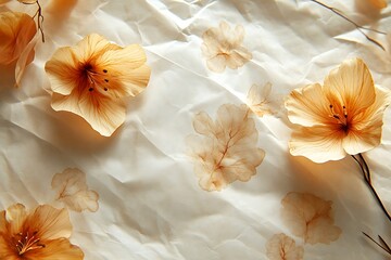 Dried Peach Blossoms on Textured White Paper