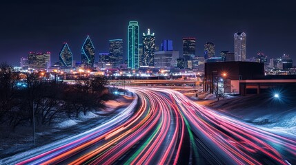 Obraz premium Vibrant city nights lively streets neon lights modern skyline