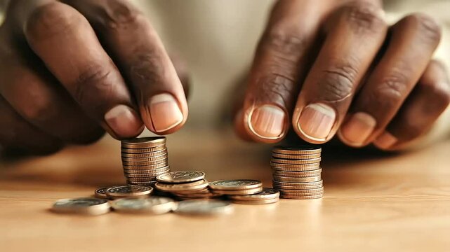 Close-up of Hands Counting Small Bills and Coins for Initial Funding