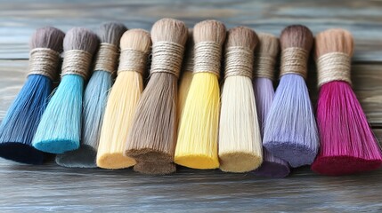 Colorful hair extension brushes.