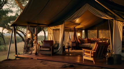Fototapeta premium A photo of a luxury safari tent in the African wilder