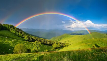 Fototapeta premium rainbow over green field