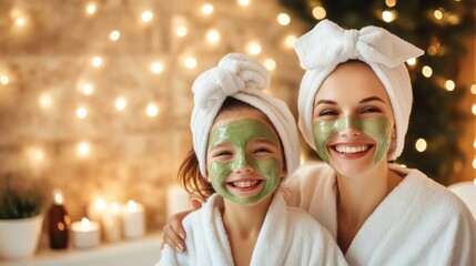 Mother and daughter enjoying a spa day at home together
