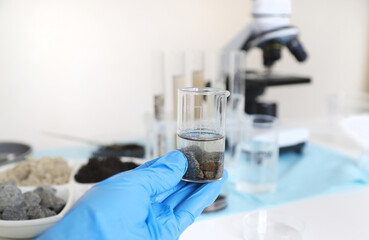 Soil testing in the laboratory. Selective focus.