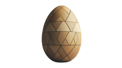 Elegant wooden Easter egg with simple geometric design on a plain white background with no shadows, perfect for modern Easter dÃ©cor.
