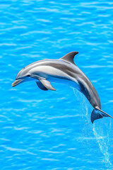 Fototapeta premium Striped dolphin leaping from vibrant blue ocean water