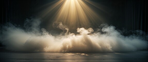 Obraz premium Dramatic Stage Spotlight with Smoke Effect in a Dark Theatre Setting.