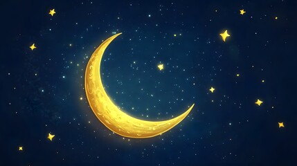 Crescent Moon with Twinkling Stars 2D Object Animation - Beautiful Night Sky Illustration