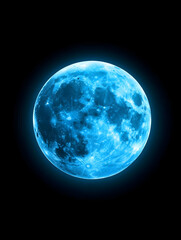 Fototapeta premium Vibrant blue full moon glowing against a dark background