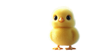Single realistic Easter chick standing on a plain white background with no shadows, showcasing simplicity and elegance for the holiday.