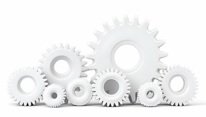 White gears interlocked, showcasing teamwork and mechanics