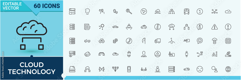Poster cloud computing modern icon set. includes symbols for cloud, compute, internet, web, database and mo