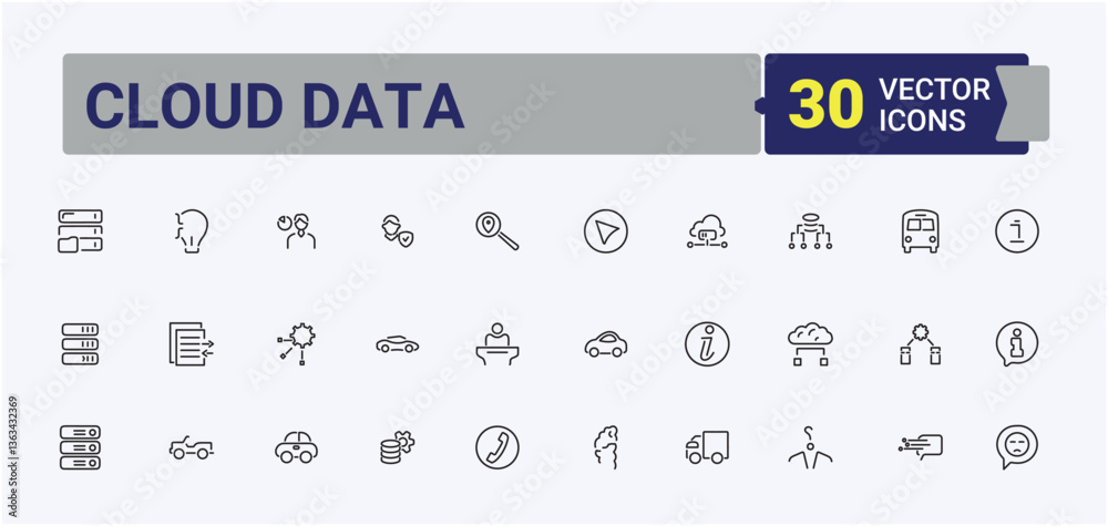 Poster set of cloud data line icon. related to system, hosting, cloud, storage, network, web and more. clou