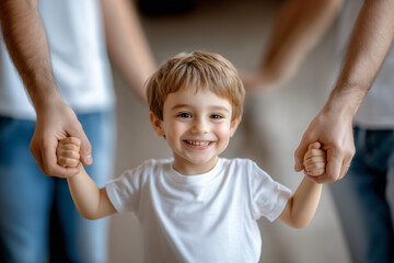 young boy holding hands