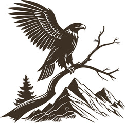 Wild Mountain American Eagle Bird silhouette vector art illustration 