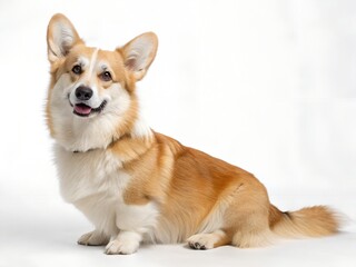 Adorable Pembroke Welsh Corgi Dog Sitting on White Background