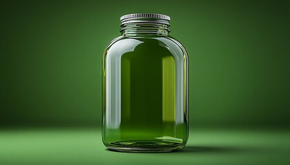Glass Jar on Green Background