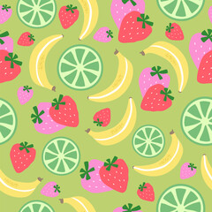 Seamless pattern of summer fruits and berries.