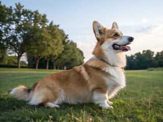 Happy Pembroke Welsh Corgi Dog Sticking Out Tongue in the Park