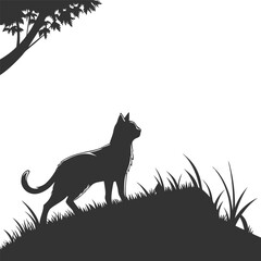 Black cat on a branch. Silhouette of cat illustration vector with png