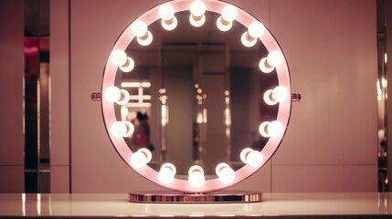 A photo of a vanity mirror with LED lights for makeup
