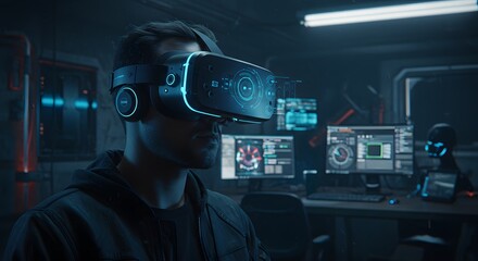 Neon-Lit VR Workspace