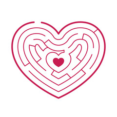 Heart shaped labirynth, maze. Simple love cartoon drawing