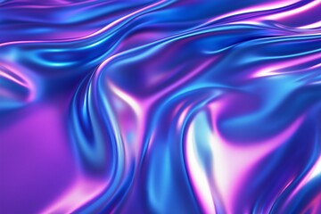 Fototapeta premium Wavy blue and purple abstract background extreme close-up. 3d renders metallic liquid background. Abstract neon texture. Rainbow 3d holographic foil. Abstract blue and purple illuminated smooth wavy