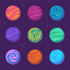 Set of cartoon planet illustrations, space drawing