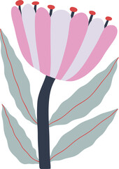 Abstract Groovy Modern Flowers and Leaves, scandinavian stily, flat illustration.