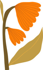 Abstract Groovy Modern Flowers and Leaves, scandinavian stily, flat illustration.