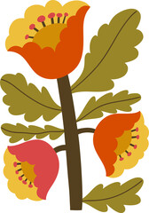 Abstract Groovy Modern Flowers and Leaves, scandinavian stily, flat illustration.
