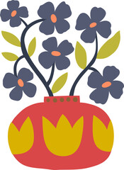 Abstract Groovy Modern Flowers and Leaves, scandinavian stily, flat illustration.