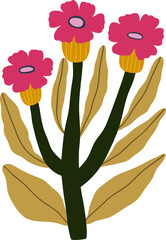Abstract Groovy Modern Flowers and Leaves, scandinavian stily, flat illustration.
