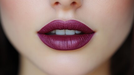 Obraz premium Close-up of young caucasian female with bold burgundy lipstick