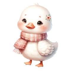 cute duck in winter isolated on transparent background