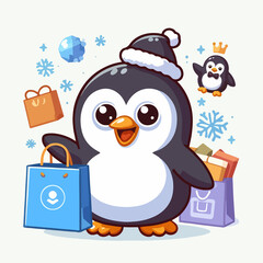 penguin cub go shopping with a paper bag
