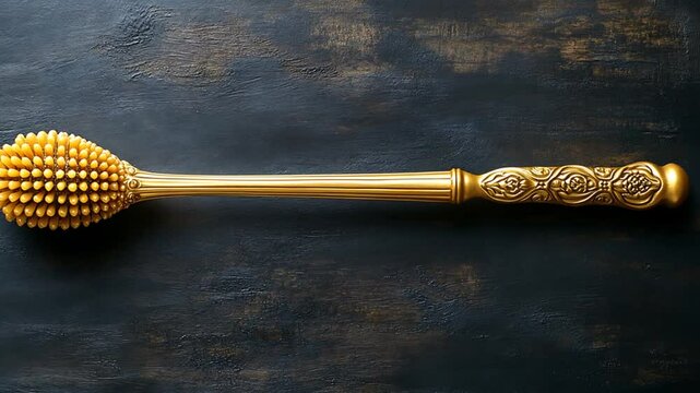 Ornate golden massage tool on dark background